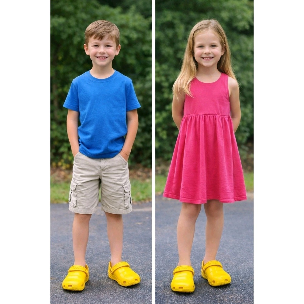 Crocs Kids J2 Bright Yellow Classic Clogs Slip On Comfort Shoes Unisex Boy Girls